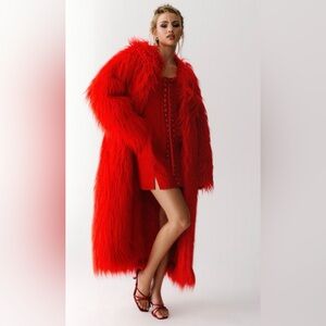 NWT red faux fur coat